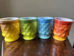 VTG ANCHOR HOCKING FIRE KING KIMBERLY DIAMOND MUGS SET OF 4