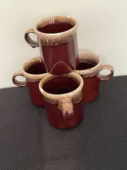 VINTAGE MCCOY 1412 BROWN DRIP GLAZE COFFEE CUPS LOT OF 4 MADE IN USA