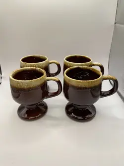 VINTAGE MCCOY POTTERY PEDESTAL BROWN DRIP COFFEE CUP MUG - SET OF 4 - #7075