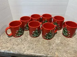 WAECHTERSBACH CHRISTMAS TREE RED MUGS W. GERMANY VINTAGE LOT OF 8