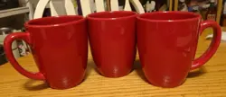 CORELLE COORDINATES RED STONEWARE COFFEE MUGS CUPS SET OF 3 VINTAGE