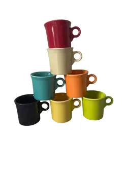 VINTAGE FIESTA FIESTAWARE SET OF 7 COFFEE MUG CUP MULTI COLORS O RING HANDLE