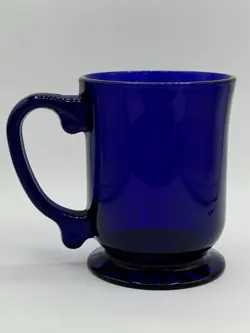 VINTAGE COBALT BLUE LARGE 4 1/2” X 3 1/2” FOOTED SCROLL HANDLE MUG 12OZ