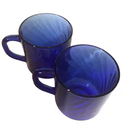 VINTAGE ARCOROC FRANCE COBALT BLUE COFFEE CUPS MUGS SWIRL PATTERN SET OF 2