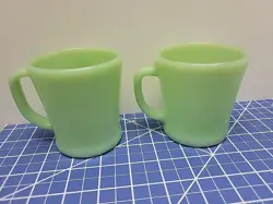 TWO VINTAGE JADITE FIRE KING WARE MUGS - SET OF TWO COFFEE CUPS S4