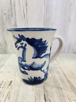 MA HADLEY VINTAGE HORSE COFFEE MUG THE END BLUE AND WHITE (B)