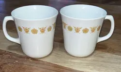 2 VINTAGE CORELLE CORNING BUTTERFLY GOLD COFFEE CUPS MUGS