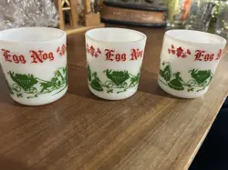 3 VINTAGE HAZEL ATLAS EGG NOG MUGS MILK GLASS