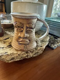 VTG UGLY FUNNY 3D FACE MUG STONEWARE POTTERY