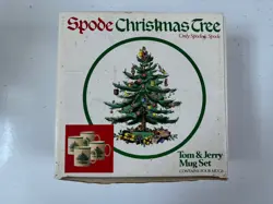 VINTAGE NEW SPODE CHRISTMAS TREE TOM & JERRY SET OF 4 MUGS ENGLAND