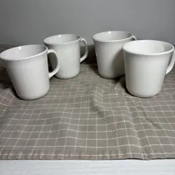 VINTAGE CORNING WARE WHITE COFFEE CUPS MUGS D HANDLE • SET OF 4