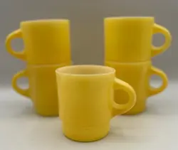 5 VINTAGE FIRE KING ANCHOR HOCKING YELLOW ON MILK GLASS STACKABLE COFFEE CUP MUG
