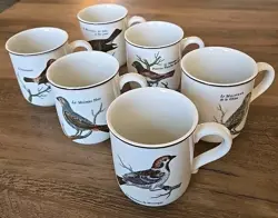 VTG 1980S VILLEROY & BOCH PARADISO BIRD THEMED PORCELAIN MUGS (SET OF 6) RARE 