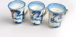 MA HADLEY VINTAGE HORSE COFFEE MUG SET 3 THE END BLUE AND WHITE 