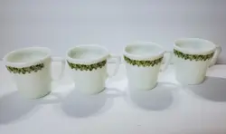 4 PC. VINTAGE PYREX SPRING BLOSSOM GREEN CRAZY DAISY COFFEE CUPS MUGS #1410 ~ #1