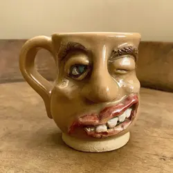 VINTAGE HANDMADE STONEWARE ART POTTERY UGLY FACE FUNNY 3D