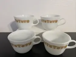 SET OF 4 VINTAGE PYREX CORNING WARE CORELLE BUTTERFLY GOLD COFFEE CUPS