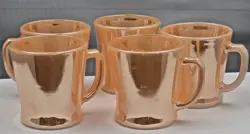 VINTAGE SET OF 5 ANCHOR HOCKING FIRE KING MUG COFFEE CUP PEACH LUSTRE D HANDLE