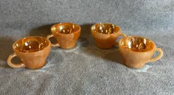 4 VTG FIRE KING PEACH LUSTER DEMITASSE ESPRESSO DESSERT CHILD CUP ~ SWIRL SHELL
