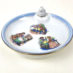 VTG LIMOGES FRENCH PORCELAIN BABY WARMING BOWL FAIRYTALES W CROWN GOLD TRIM
