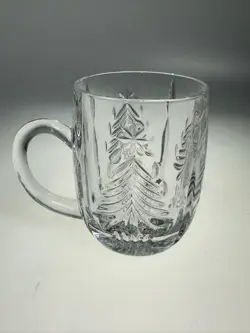 VINTAGE MIKASA HEAVY ETCHED CRYSTAL GLASS CHRISTMAS TREE DRINK MUG
