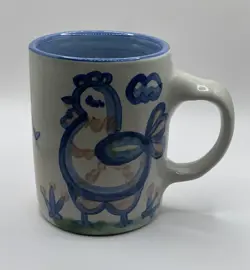VTG M.A. HADLEY POTTERY MUG CHICKEN HEN ROOSTER COFFEE CUP 3.75