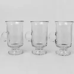 SET OF 3 VINTAGE ANCHOR HOCKING FOOTED IRISH COFFEE MUGS 5 INCH