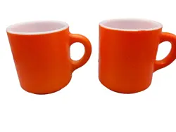 2 VTG ORANGE HAZEL ATLAS “ORANGE PEEL” TEXTURE PAINTED MILK GLASS CUP MUG MCM