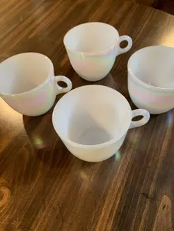 FEDERAL MOONGLOW IRIDESCENT MILK GLASS COFFEE CUP VINTAGE USA SET OF 4