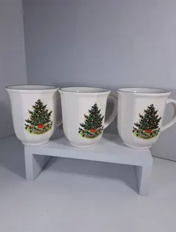 3 VTG PFALTZGRAFF CHRISTMAS HERITAGE 12 OZ. LARGE MUGS CHRISTMAS TREE WITH TOYS 