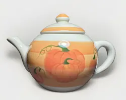 HARTSTONE FALL PUMPKINS & VINES  64OZ TEA POT & 2 , 16OZ MUGS VINTAGE EUC
