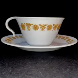SET OF 3 VTG CORELLE BUTTERFLY GOLD TEA COFFEE CUPS W/ HOOK HANDLES + SAUCERS