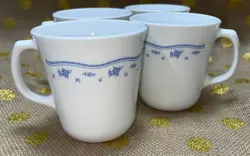 🇺🇸VINTAGE CORELLE CORNING WARE MORNING BLUE COFFEE CUPS MUGS SET OF 4  USA