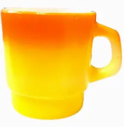 FIRE KING ANCHOR HOCKING ORANGE & YELLOW STACKABLE COFFEE MUG CUP VINTAGE