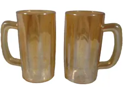 PAIR OF VINTAGE MARIGOLD CARNIVAL GLASS IRIDESCENT BEER MUGS
