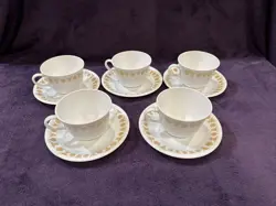 SET OF 5 VINTAGE CORELLE GOLDEN BUTTERFLY TEA CUP MUGS AND SAUCERS