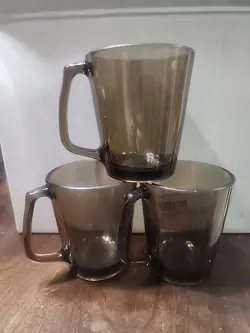 3 VINTAGE PYREX 1400 SMOKED AMBER GLASS MUG COFFEE CUP CORNING NY, USA