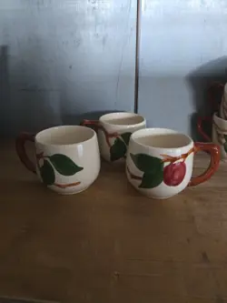 3 VINTAGE FRANCISCAN APPLE SHORT MUGS MARKED USA