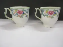 VTG SET OF 2 ROYAL DOULTON FLORADORA GREEN COFFEE CUP MUG SET