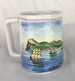 VTG 1953 MEDITERRANEAN CRUISE GIBRALTAR SOUVENIR CERAMIC MUG SIGNED 12OZ