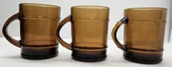 VINTAGE FIRE KING SET OF 3 LOT BROWN AMBER GLASS BARREL CUP MUG ANCHOR HOCKING
