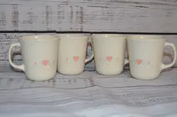 VINTAGE CORELLE BY CORNING FOREVER YOURS  PINK HEARTS SET OF 4 COFFEE MUGS 12 OZ