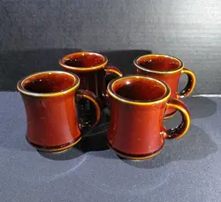 VINTAGE RESTAURANT WARE WORLD ULTIMA BROWN COFFEE MUGS SET OF 4, KOREA