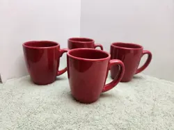 CORELLE COORDINATES RED STONEWARE COFFEE MUGS CUPS SET OF 4 VINTAGE