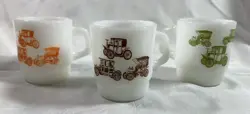 THREE VINTAGE FIRE KING MILK GLASS COFFEE MUGS ANTIQUE CARA