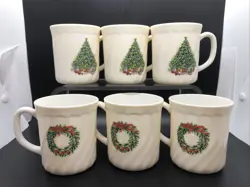 VINTAGE HOUSE OF SALEM NOEL PORCELLE CHRISTMAS TREE COFFEE CUP MUGS FRANCE SET 6