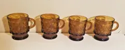 4 VINTAGE ANCHOR HOCKING FIRE-KING AMBER GLASS KIMBERLY DIAMOND COFFEE CUP MUGS