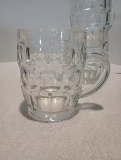 VINTAGE SET OF 4 ARCOROC FRANCE BARREL MUGS THUMBPRINT CLEAR GLASS