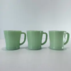VINTAGE FIRE KING JADEITE D HANDLE MUGS LOT OF 3 COFFEE MUG CUP OVEN MADE IN USA