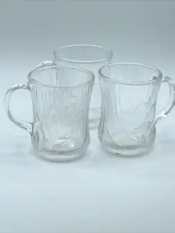 ARCOROC VINTAGE CANTERBURY CROCUS GLASS COFFEE MUG SET OF 3 TEA CUPS 3D FRANCE